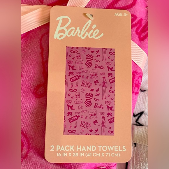Mattel Barbie Pink & White Velour 100% Cotton 1 Bath 2 Hands Towel Set 3pc - Picture 12 of 12